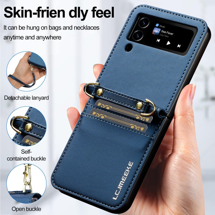 For Samsung Galaxy Z Flip3 5G LC.IMEEKE L1 Series Frosted Fine Texture PU Phone Case with Lanyard(Blue)