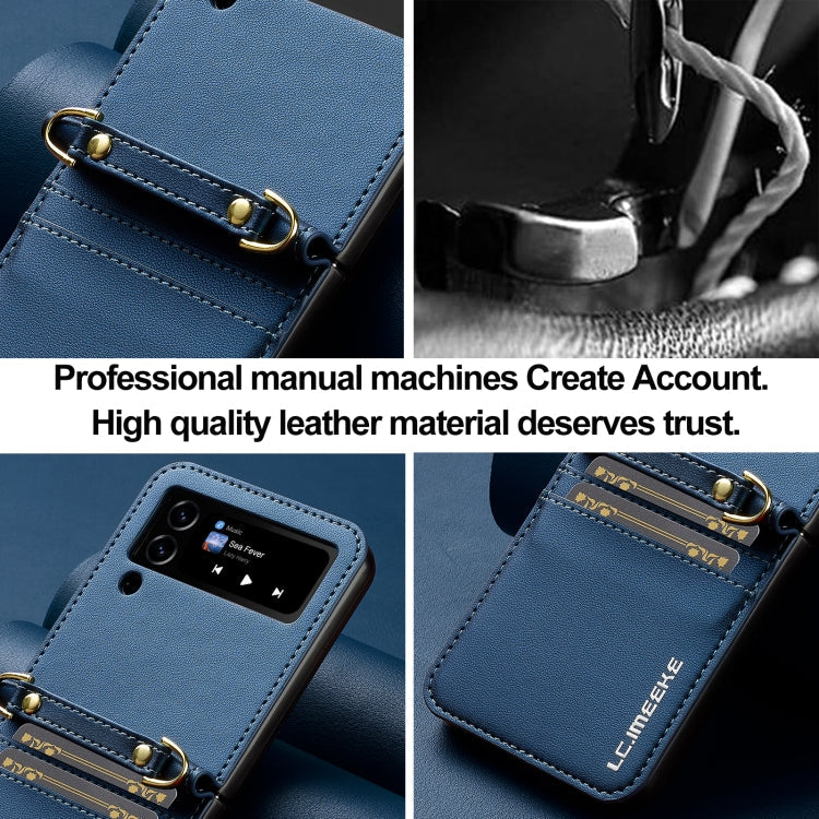 For Samsung Galaxy Z Flip3 5G LC.IMEEKE L1 Series Frosted Fine Texture PU Phone Case with Lanyard(Blue)