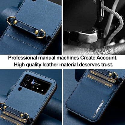 For Samsung Galaxy Z Flip3 5G LC.IMEEKE L1 Series Frosted Fine Texture PU Phone Case with Lanyard(Blue)