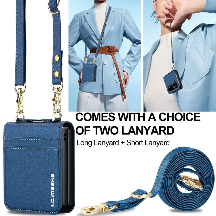 For Samsung Galaxy Z Flip3 5G LC.IMEEKE L1 Series Frosted Fine Texture PU Phone Case with Lanyard(Blue)
