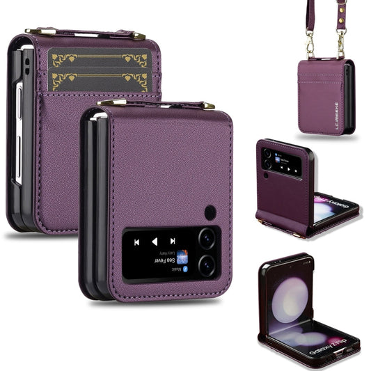 For Samsung Galaxy Z Flip3 5G LC.IMEEKE L1 Series Frosted Fine Texture PU Phone Case with Lanyard(Purple)