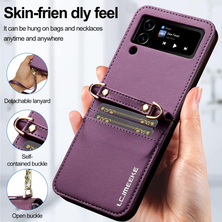 Pour Samsung Galaxy Z Flip3 5G LC.IMEEKE L1 Series Coque de téléphone en PU givré à texture fine avec cordon (violet)