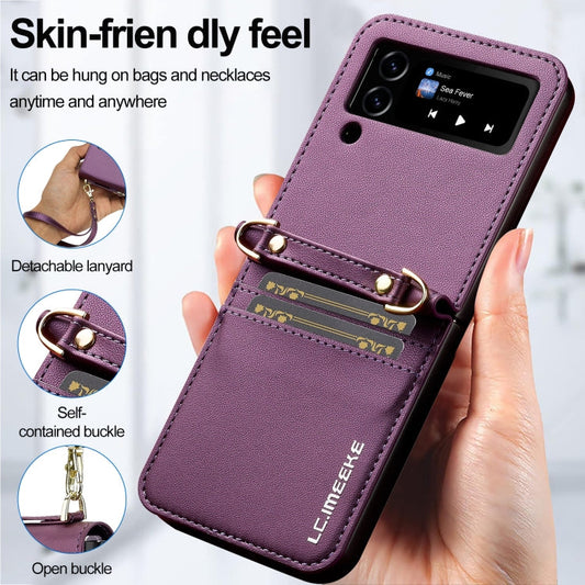 For Samsung Galaxy Z Flip3 5G LC.IMEEKE L1 Series Frosted Fine Texture PU Phone Case with Lanyard(Purple)