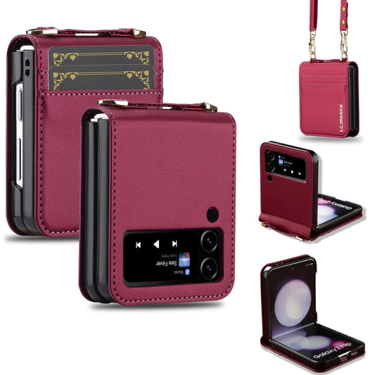 For Samsung Galaxy Z Flip3 5G LC.IMEEKE L1 Series Frosted Fine Texture PU Phone Case with Lanyard(Red)