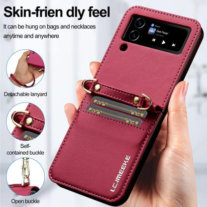 For Samsung Galaxy Z Flip3 5G LC.IMEEKE L1 Series Frosted Fine Texture PU Phone Case with Lanyard(Red)