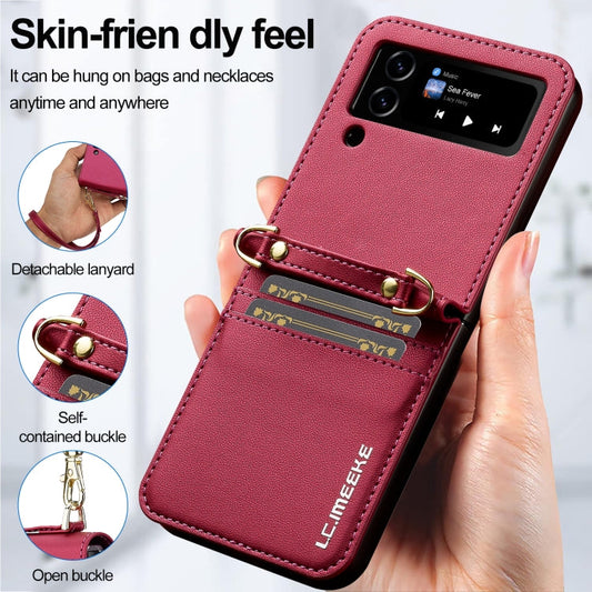 For Samsung Galaxy Z Flip3 5G LC.IMEEKE L1 Series Frosted Fine Texture PU Phone Case with Lanyard(Red)