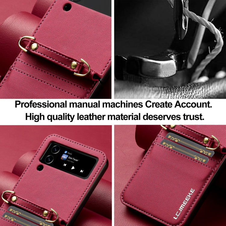 For Samsung Galaxy Z Flip3 5G LC.IMEEKE L1 Series Frosted Fine Texture PU Phone Case with Lanyard(Red)