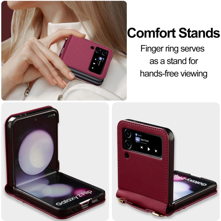 For Samsung Galaxy Z Flip3 5G LC.IMEEKE L1 Series Frosted Fine Texture PU Phone Case with Lanyard(Red)