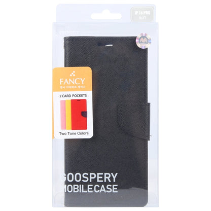 For iPhone 16 Pro Max GOOSPERY FANCY DIARY Cross Texture Leather Phone Case(Black)