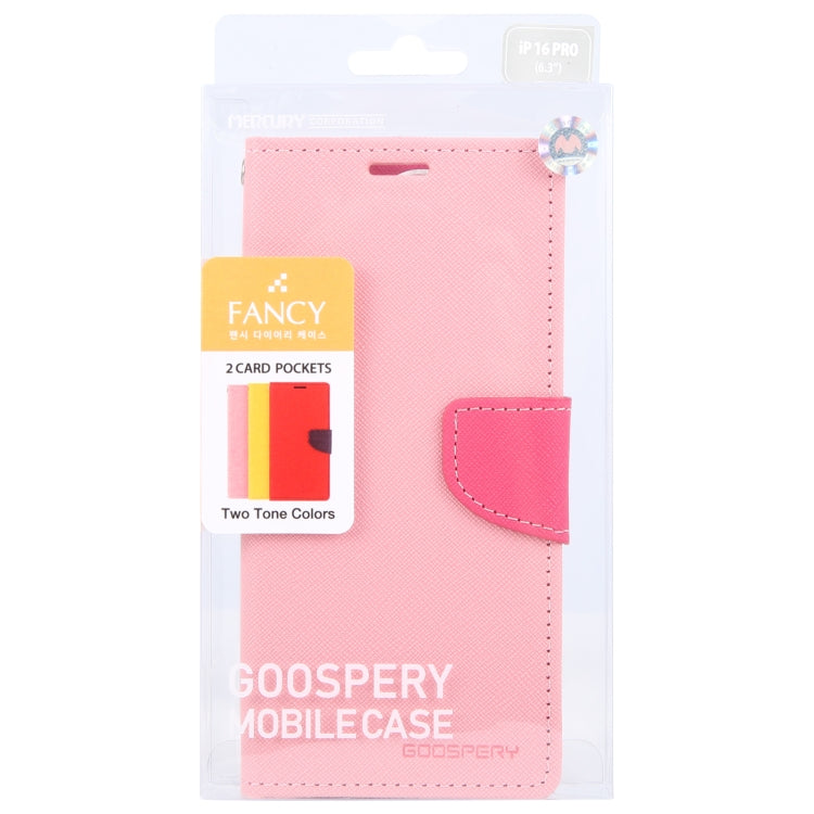 For iPhone 16 Pro Max GOOSPERY FANCY DIARY Cross Texture Leather Phone Case(Pink)