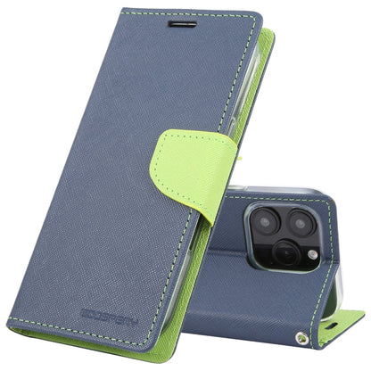 Pour iPhone 16 Pro Étui de téléphone en cuir texturé croisé GOOSPERY FANCY DIARY (Bleu marine)