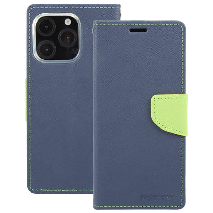 Pour iPhone 16 Pro Étui de téléphone en cuir texturé croisé GOOSPERY FANCY DIARY (Bleu marine)
