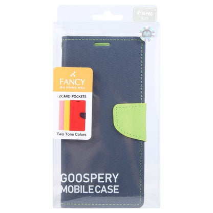 Pour iPhone 16 Pro Étui de téléphone en cuir texturé croisé GOOSPERY FANCY DIARY (Bleu marine)