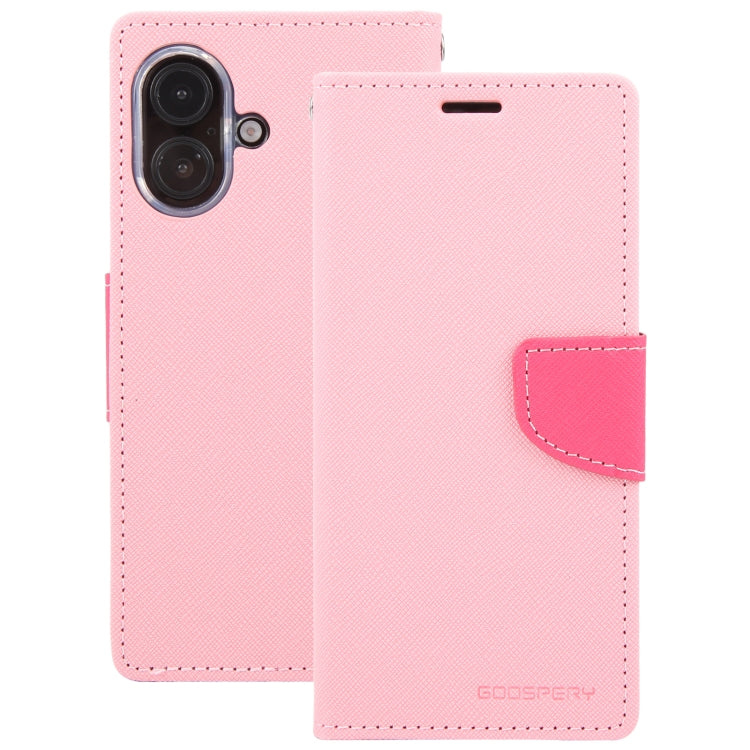 For iPhone 16 Plus GOOSPERY FANCY DIARY Cross Texture Leather Phone Case(Pink)