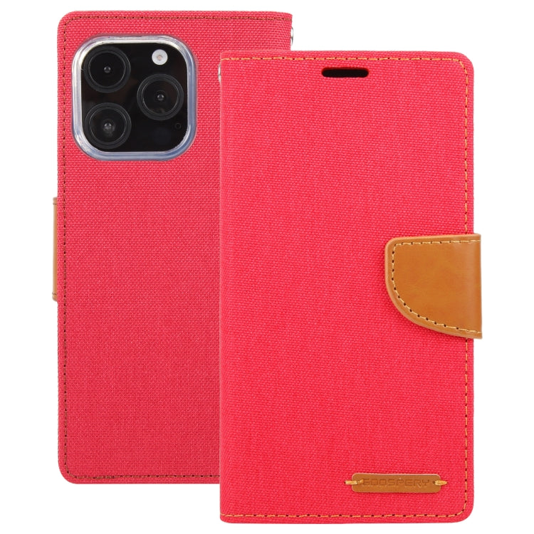 Pour iPhone 16 Pro Max Étui de téléphone en cuir à rabat texturé en tissu GOOSPERY CANVAS DIARY (rouge)