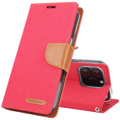 Pour iPhone 16 Pro GOOSPERY CANVAS DIARY Coque de téléphone en cuir à rabat texturé en tissu (Rouge)