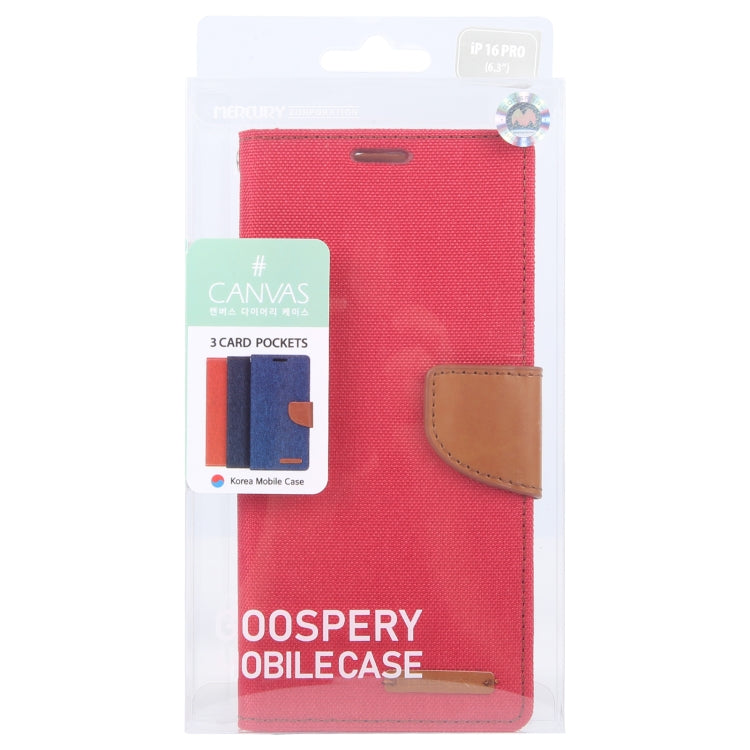 Pour iPhone 16 Pro GOOSPERY CANVAS DIARY Coque de téléphone en cuir à rabat texturé en tissu (Rouge)