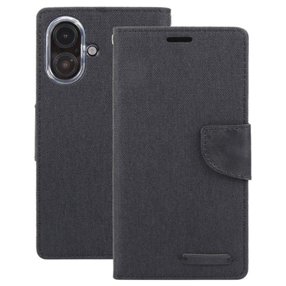 For iPhone 16 GOOSPERY CANVAS DIARY Fabric Texture Flip Leather Phone Case(Black)
