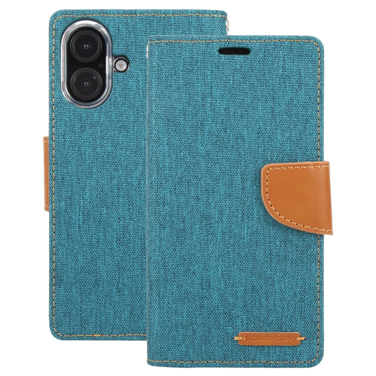 For iPhone 16 GOOSPERY CANVAS DIARY Fabric Texture Flip Leather Phone Case(Green)