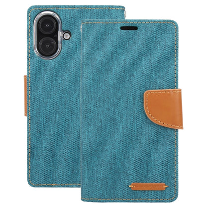 For iPhone 16 GOOSPERY CANVAS DIARY Fabric Texture Flip Leather Phone Case(Green)