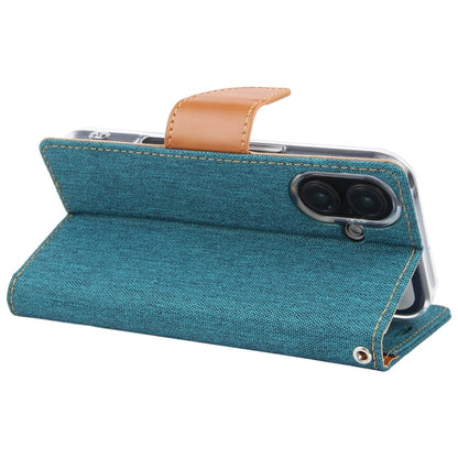 For iPhone 16 GOOSPERY CANVAS DIARY Fabric Texture Flip Leather Phone Case(Green)
