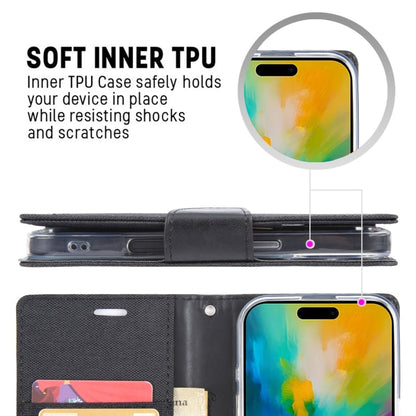 For iPhone 16 Plus GOOSPERY CANVAS DIARY Fabric Texture Flip Leather Phone Case(Black)