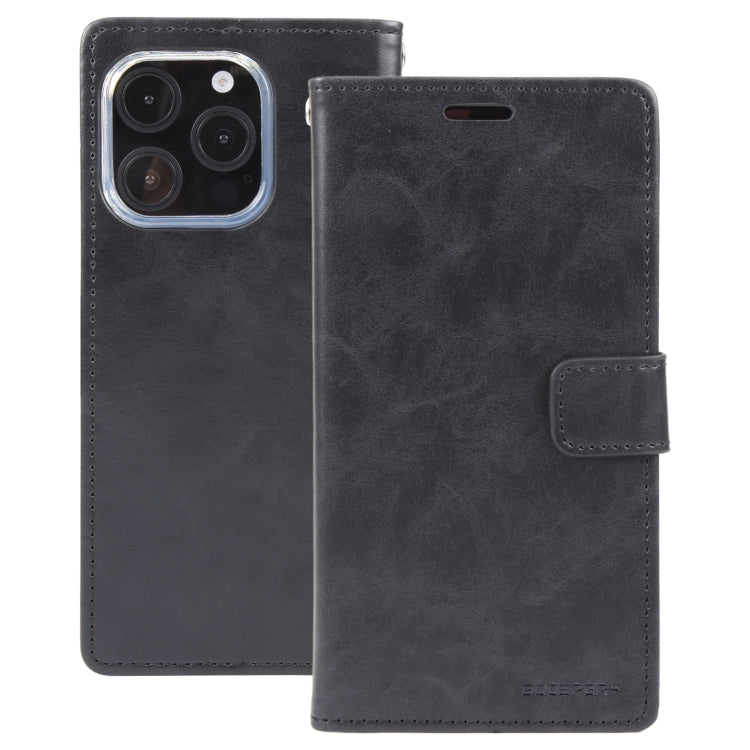 For iPhone 16 Pro Max GOOSPERY BLUE MOON Crazy Horse Texture Leather Phone Case(Black)