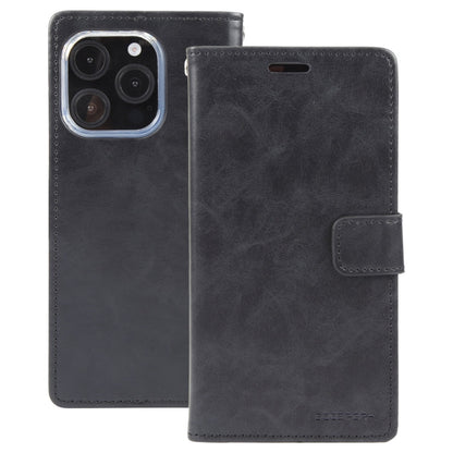 For iPhone 16 Pro Max GOOSPERY BLUE MOON Crazy Horse Texture Leather Phone Case(Black)