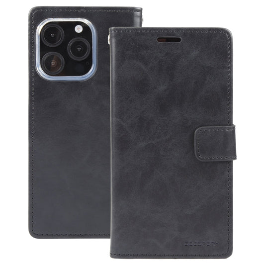 For iPhone 16 Pro GOOSPERY BLUE MOON Crazy Horse Texture Leather Phone Case(Black)