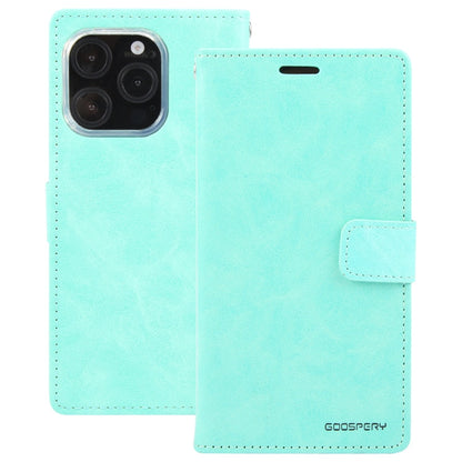 Pour iPhone 16 Pro GOOSPERY BLUE MOON Étui de téléphone en cuir texture Crazy Horse (Vert menthe)