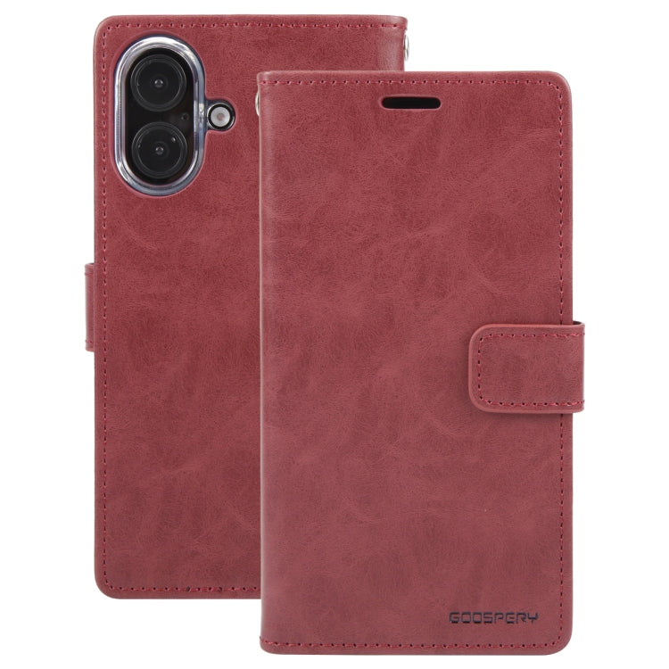 For iPhone 16 Plus GOOSPERY BLUE MOON Crazy Horse Texture Leather Phone Case(Wine Red)