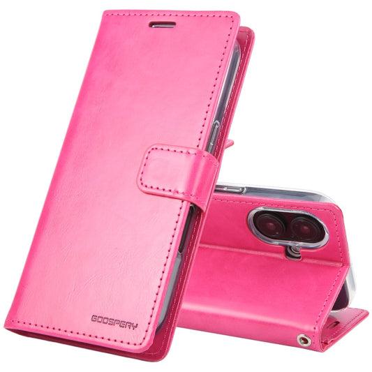 For iPhone 16 Plus GOOSPERY BLUE MOON Crazy Horse Texture Leather Phone Case(Rose Red)