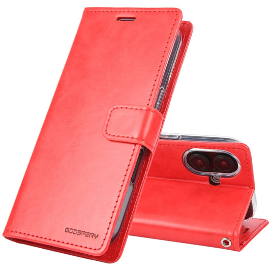 For iPhone 16 Plus GOOSPERY BLUE MOON Crazy Horse Texture Leather Phone Case(Red)
