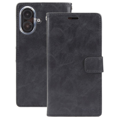 For iPhone 16 GOOSPERY BLUE MOON Crazy Horse Texture Leather Phone Case(Black)