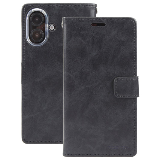 For iPhone 16 GOOSPERY BLUE MOON Crazy Horse Texture Leather Phone Case(Black)