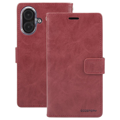 For iPhone 16 GOOSPERY BLUE MOON Crazy Horse Texture Leather Phone Case(Wine Red)