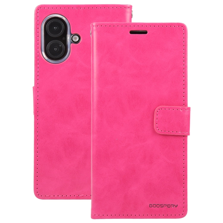 For iPhone 16 GOOSPERY BLUE MOON Crazy Horse Texture Leather Phone Case(Rose Red)