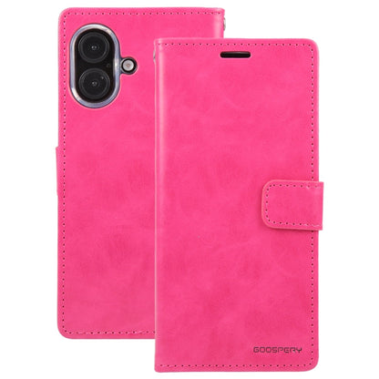 For iPhone 16 GOOSPERY BLUE MOON Crazy Horse Texture Leather Phone Case(Rose Red)