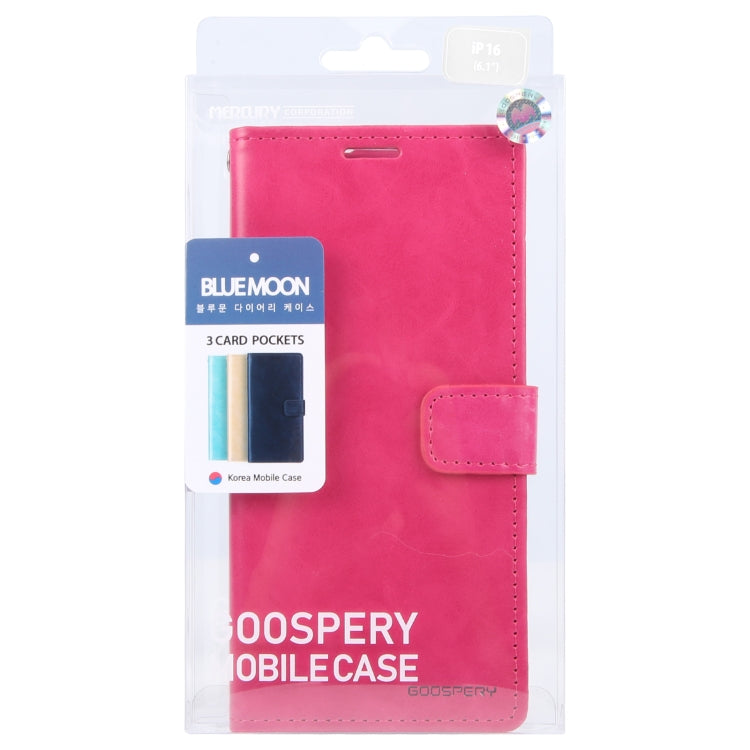 For iPhone 16 GOOSPERY BLUE MOON Crazy Horse Texture Leather Phone Case(Rose Red)