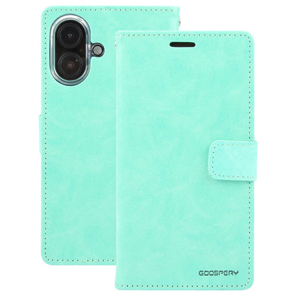 For iPhone 16 GOOSPERY BLUE MOON Crazy Horse Texture Leather Phone Case(Mint Green)