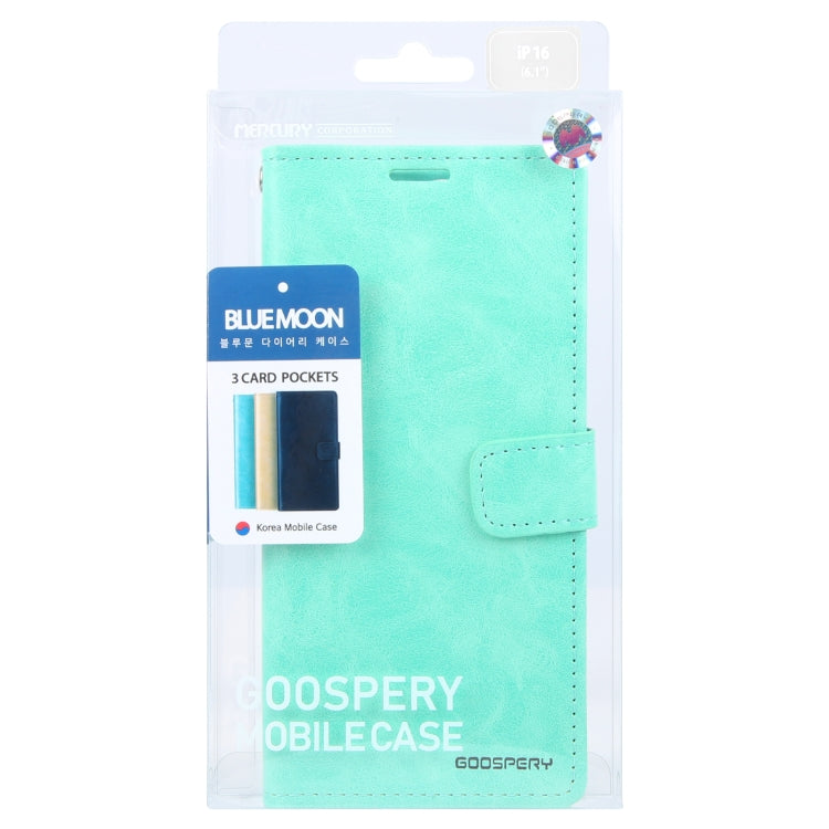 For iPhone 16 GOOSPERY BLUE MOON Crazy Horse Texture Leather Phone Case(Mint Green)