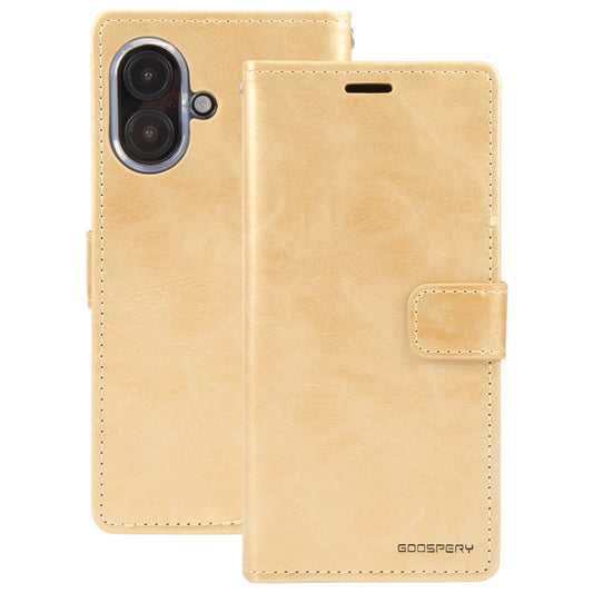 For iPhone 16 GOOSPERY BLUE MOON Crazy Horse Texture Leather Phone Case(Gold)