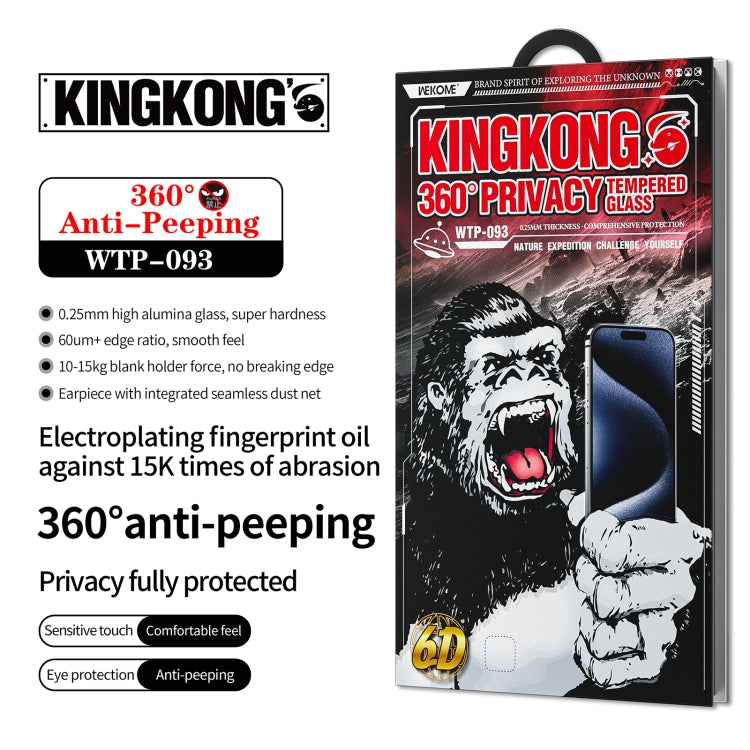 Pour iPhone 16 Plus / 15 Plus WK WTP-093 King Kong 6D Incurvé 360 Degrés Film de Protection en Verre Trempé Anti-Espion