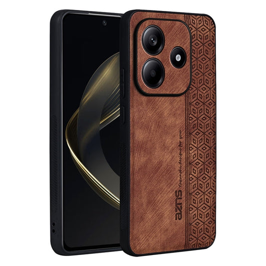 For Redmi Note 14 5G AZNS 3D Embossed Skin Feel Phone Case(Brown)