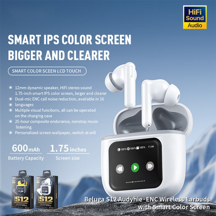 WEKOME Beluga S12 Audyhle ENC Noise Reduction Wireless Earphones with Smart Color Screen(Black)