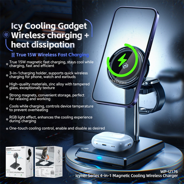 WK WP-U176 15W 4 in 1 Magnetic Cooling Wireless Charging Holder(Black)