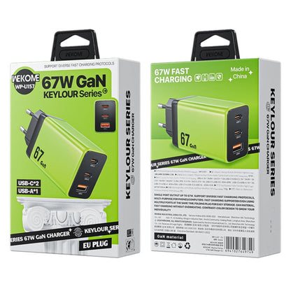WK WP-U157 Chargeur rapide GaN USB 67 W USB-C / Type-Cx2, Type de prise : prise européenne (vert)