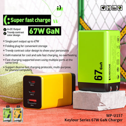 WK WP-U157 67W USB-C / Type-Cx2, USB GaN Fast Charger, Plug Type:UK Plug(Yellow)