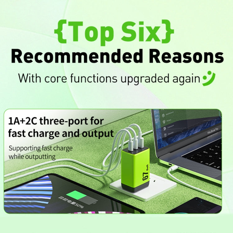 WK WP-U157 Chargeur rapide GaN USB 67 W USB-C / Type-Cx2, Type de prise : prise européenne (vert)