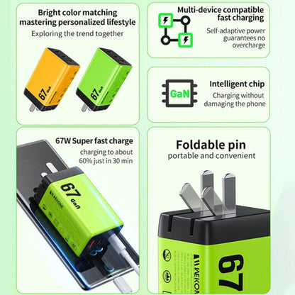 WK WP-U157 Chargeur rapide GaN USB 67 W USB-C / Type-Cx2, Type de prise : prise européenne (vert)